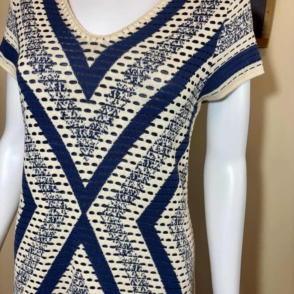 NIC+ZOE Navy and Beige Chevron Knit Dress - Picture 3 of 6